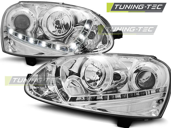 Tuning-Tec LED Tagfahrlicht Scheinwerfer für VW Golf 5 03-09 chrom