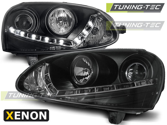 Tuning-Tec Xenon LED Tagfahrlicht Scheinwerfer für VW Golf 5 03-09 schwarz