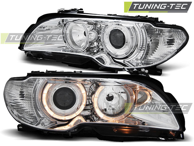 Tuning-Tec Angel Eyes Scheinwerfer für BMW 3er E46 Coupe/Cabrio 03-06 chrom Set