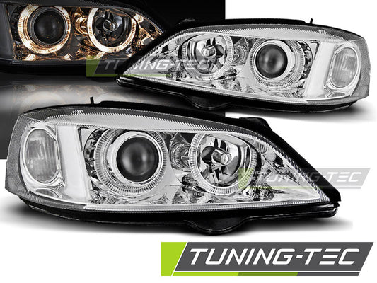 Tuning-Tec LED Angel Eyes Scheinwerfer für Opel Astra G 98-04 chrom