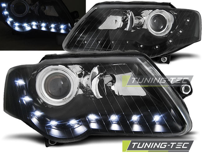 Tuning-Tec LED Tagfahrlicht Scheinwerfer für VW Passat 3C B6 05-10 schwarz