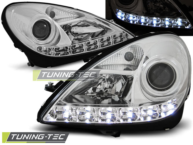Tuning-Tec LED Tagfahrlicht Scheinwerfer für Mercedes Benz SLK R171 04-11 chrom