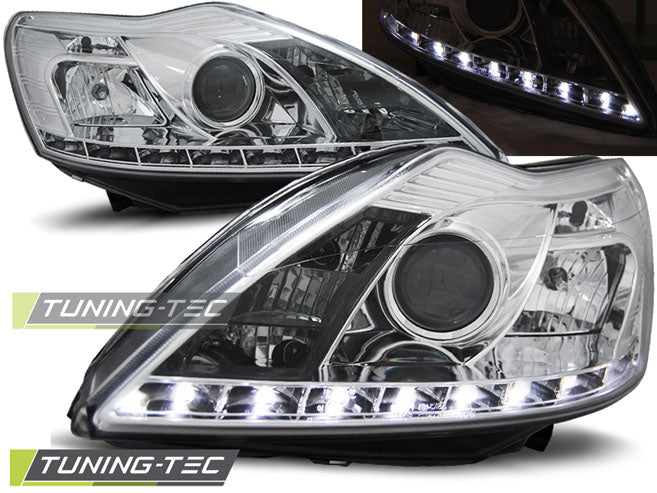 Tuning-Tec LED Tagfahrlicht Scheinwerfer für Ford Focus MK2 Facelift 08-10 chrom