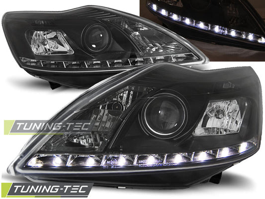 Tuning-Tec LED Tagfahrlicht Scheinwerfer für Ford Focus MK2 Facelift 08-10 schwarz