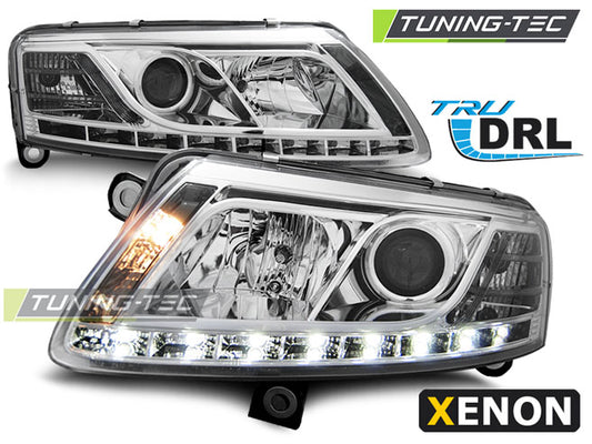 Tuning-Tec Xenon LED Tagfahrlicht Scheinwerfer für Audi A6 C6 (4F) 04-08 chrom