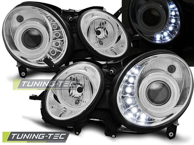 Tuning-Tec LED Tagfahrlicht Scheinwerfer für Mercedes Benz E-Klasse W211 06-09 chrom