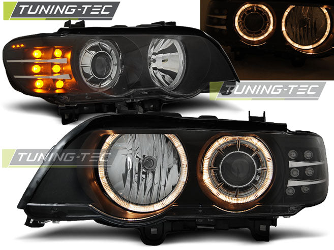 Tuning-Tec Xenon Angel Eyes Scheinwerfer für BMW X5 E53 99-03 schwarz mit LED Blinker