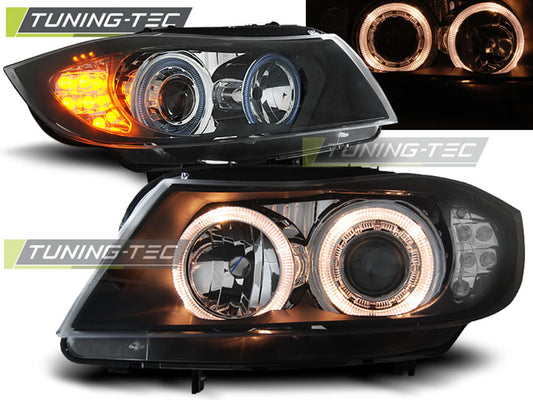 Tuning-Tec Angel Eyes Scheinwerfer für BMW 3er E90/E91 05-08 schwarz mit LED Blinker
