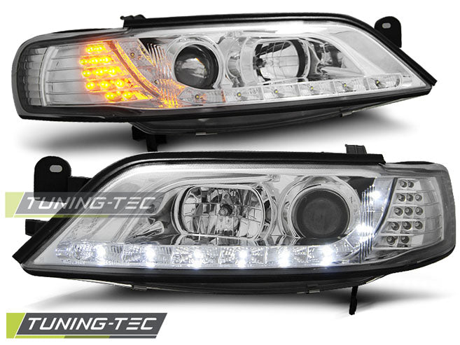Tuning-Tec LED Tagfahrlicht Scheinwerfer für Opel Vectra b 95-98 chrom mit LED Blinker