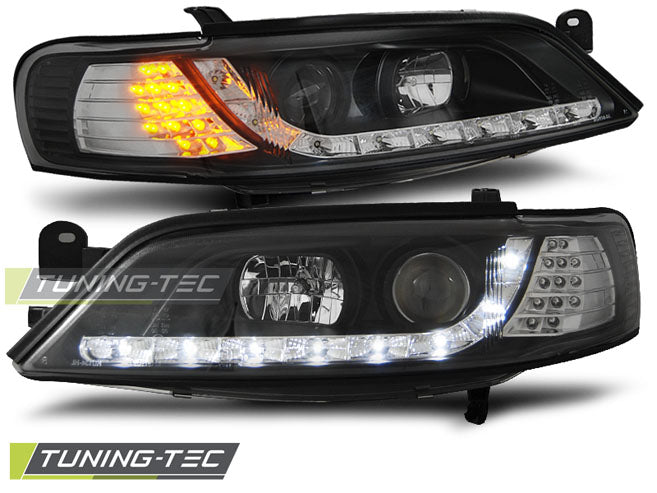 Tuning-Tec LED Tagfahrlicht Scheinwerfer für Opel Vectra B 95-98 schwarz mit LED Blinker