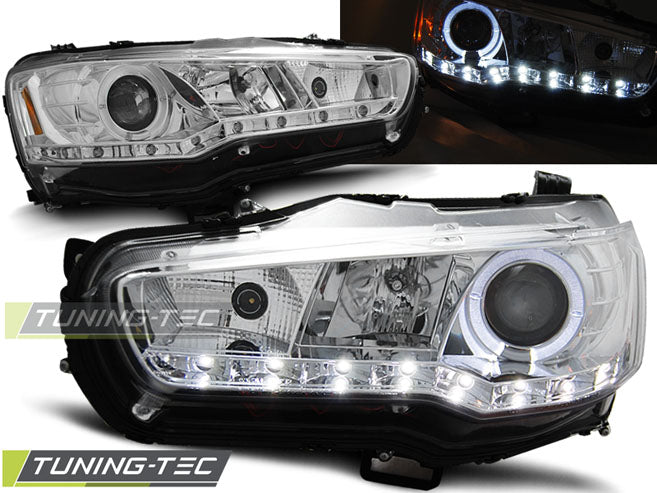 Tuning-Tec LED Tagfahrlicht Scheinwerfer für Mitsubishi Lancer VIII 08-16 chrom
