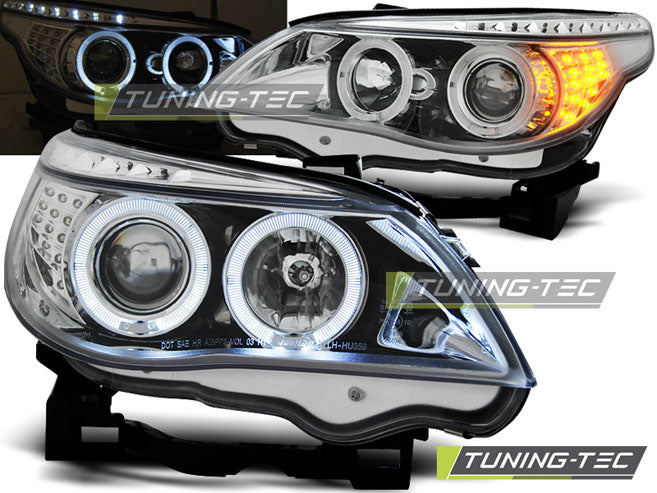 Tuning-Tec LED Angel Eyes Scheinwerfer für BMW 5er E60/E61 03-07 chrom mit LED Blinker