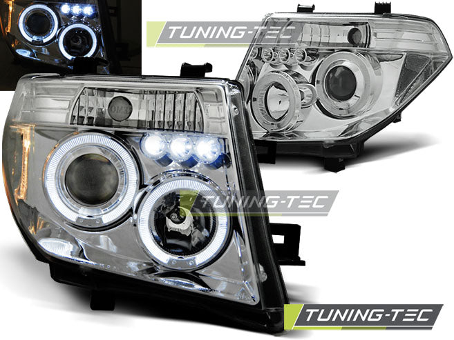 Tuning-Tec LED Angel Eyes Scheinwerfer für Nissan Navara / Pathfinder 05-10 chrom
