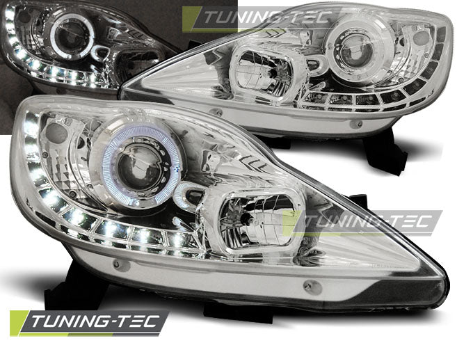 Tuning-Tec LED Angel Eyes Scheinwerfer für Peugeot 107 05-11 chrom