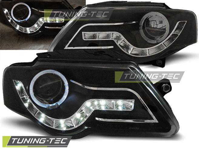 Tuning-Tec LED Tagfahrlicht Scheinwerfer für VW Passat 3C B6 05-10 schwarz