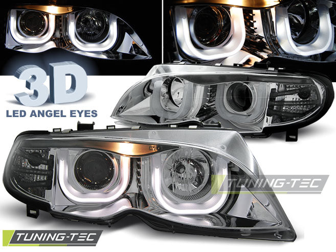 Tuning-Tec LED 3D Angel Eyes Scheinwerfer für BMW 3er E46 01-05 chrom Set