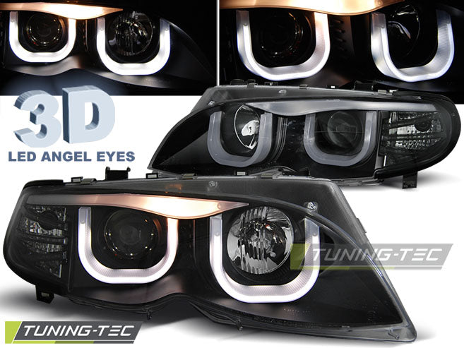 Tuning-Tec LED 3D Angel Eyes Scheinwerfer für BMW 3er E46 01-05 schwarz Set