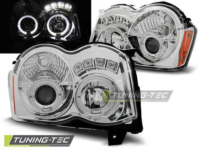 Tuning-Tec LED Angel Eyes Scheinwerfer für Jeep Grand Cherokee 08-10 chrom