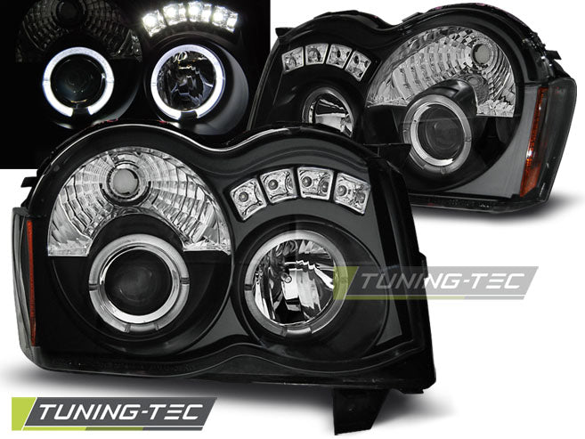 Tuning-Tec LED Angel Eyes Scheinwerfer für Jeep Grand Cherokee 08-10 schwarz