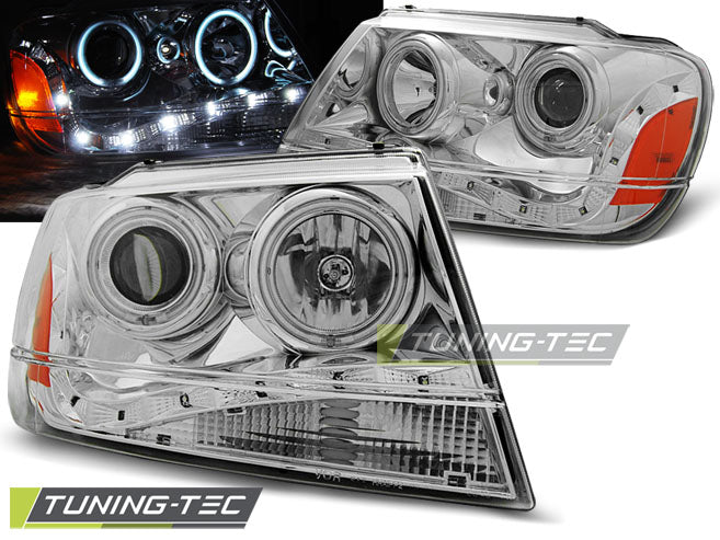 Tuning-Tec LED Tagfahrlicht Scheinwerfer für Jeep Grand Cherokee 99-05 chrom