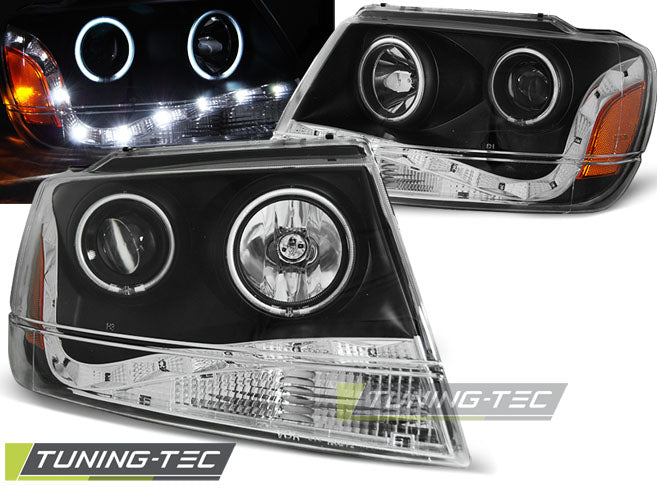 Tuning-Tec LED Tagfahrlicht Scheinwerfer für Jeep Grand Cherokee 99-05 schwarz