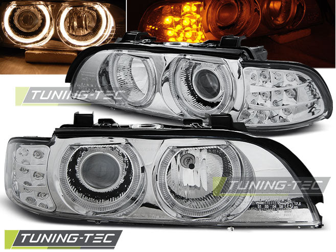 Tuning-Tec Angel Eyes Scheinwerfer für BMW 5er E39 95-03 chrom mit LED Blinker