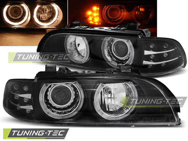 Tuning-Tec Angel Eyes Scheinwerfer für BMW 5er E39 95-03 schwarz mit LED Blinker