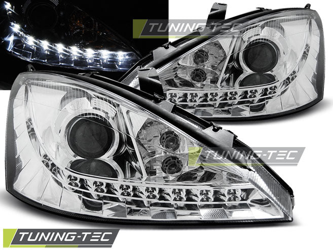 Tuning-Tec LED Tagfahrlicht Scheinwerfer für Ford Focus 1 Facelift 01-04 chrom