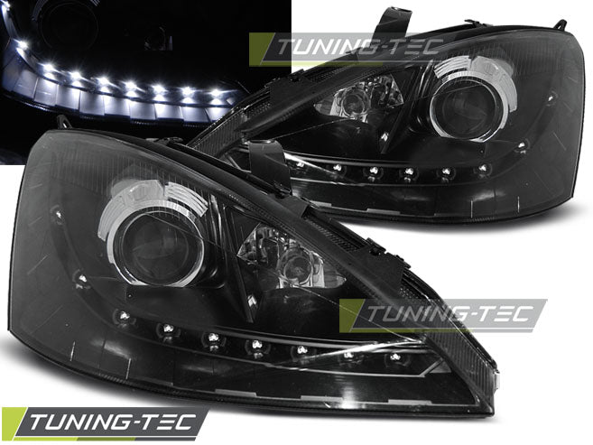 Tuning-Tec LED Tagfahrlicht Scheinwerfer für Ford Focus 1 Facelift 01-04 schwarz