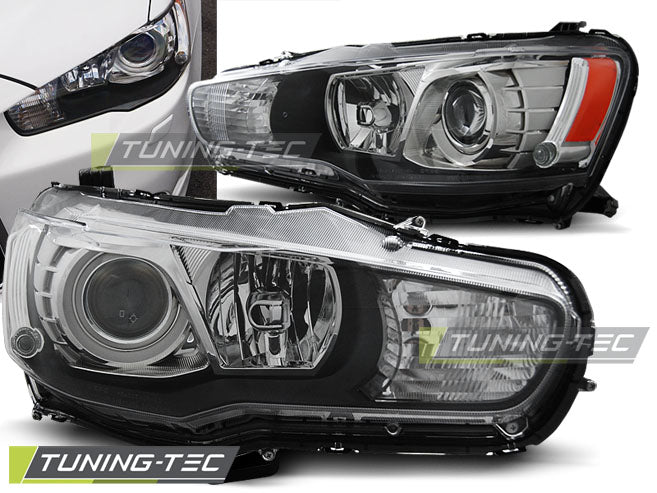 Tuning-Tec Klarglas Scheinwerfer für Mitsubishi Lancer VIII im Xenon 08-16 chrom