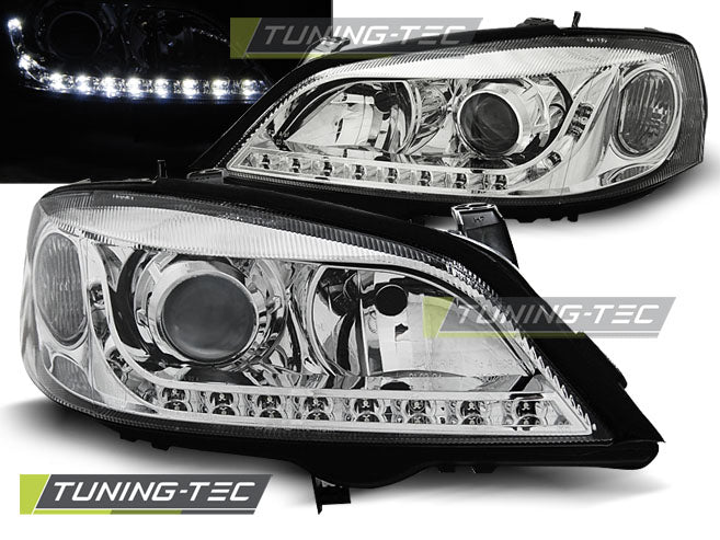 Tuning-Tec LED Tagfahrlicht Scheinwerfer für Opel Astra G 98-04 chrom