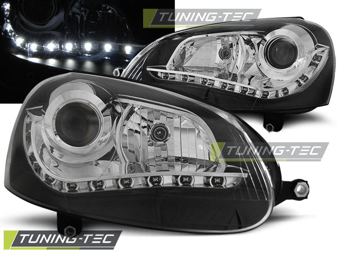 Tuning-Tec LED Tagfahrlicht Scheinwerfer für VW Golf 5 03-09 schwarz