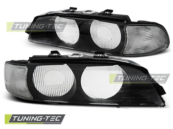 Tuning-Tec Scheinwerferglas für BMW 5er E39 Lim./Touring 95-00 schwarz/weiß