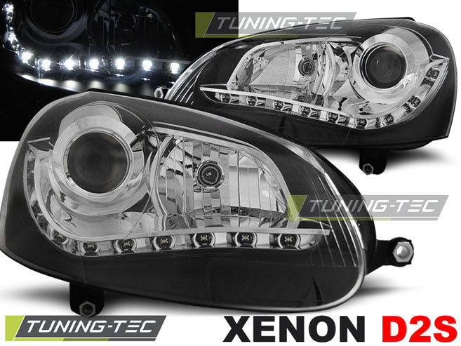 Tuning-Tec Xenon LED Tagfahrlicht Scheinwerfer für VW Golf 5 03-09 schwarz