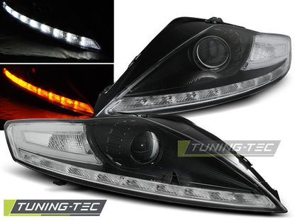 Tuning-Tec LED Tagfahrlicht Scheinwerfer für Ford Mondeo 07-10 schwarz mit LED Blinker