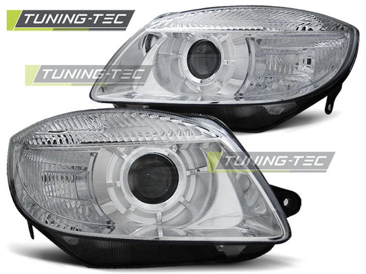 Tuning-Tec Xenon Look Klarglas Scheinwerfer für Skoda Fabia 2 / Roomster 07-10 chrom