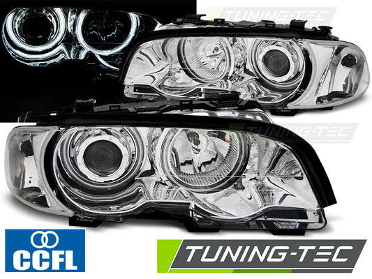Tuning-Tec CCFL Angel Eyes Scheinwerfer für BMW 3er E46 Coupe / Cabrio 99-03 chrom Set