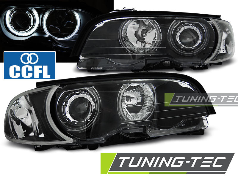 Tuning-Tec CCFL Angel Eyes Scheinwerfer für BMW 3er E46 Coupe / Cabrio 99-03 schwarz Set