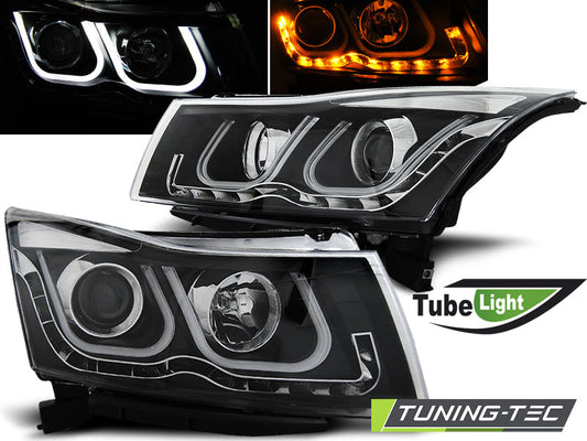 Tuning-Tec LED Tagfahrlicht Scheinwerfer für Chevrolet Cruze 09-12 schwarz mit LED Blinker