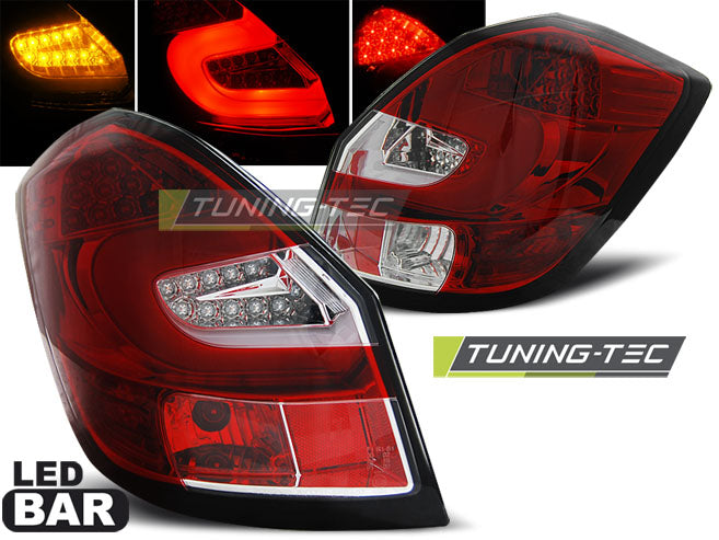 Tuning-Tec LED Lightbar Rückleuchten für Skoda Fabia 2 (5J) 3 und 5 Türer / Kombi 07-14 rot/klar