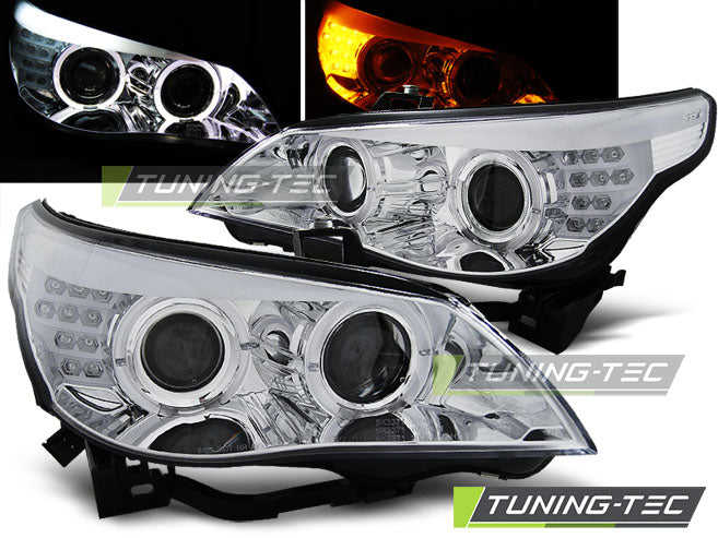 Tuning-Tec LED Angel Eyes Scheinwerfer für BMW 5er E60/E61 03-07 chrom mit LED Blinker