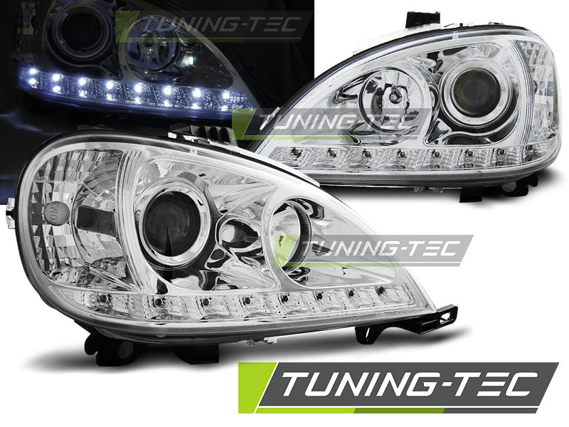 Tuning-Tec LED Tagfahrlicht Scheinwerfer für Mercedes Benz ML W163 01-05 chrom