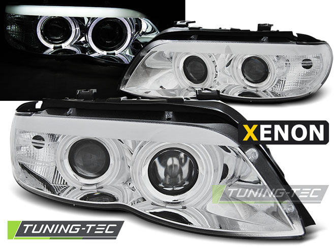 Tuning-Tec Xenon LED Angel Eyes Scheinwerfer für BMW X5 E53 03-06 chrom