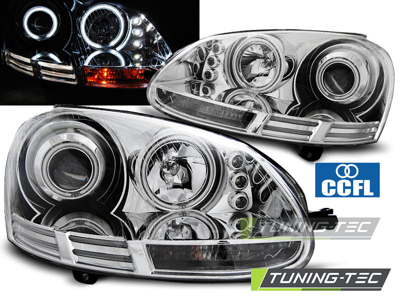 Tuning-Tec CCFL Angel Eyes Scheinwerfer für VW Golf 5 03-09 chrom