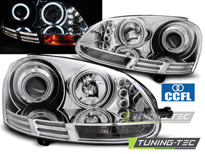 Tuning-Tec CCFL Angel Eyes Scheinwerfer für VW Golf 5 03-09 chrom