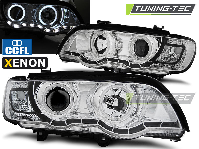 Tuning-Tec Xenon LED Angel Eyes Scheinwerfer für BMW X5 E53 99-03 chrom