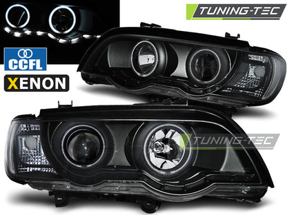 Tuning-Tec Xenon LED Angel Eyes Scheinwerfer für BMW X5 E53 99-03 schwarz