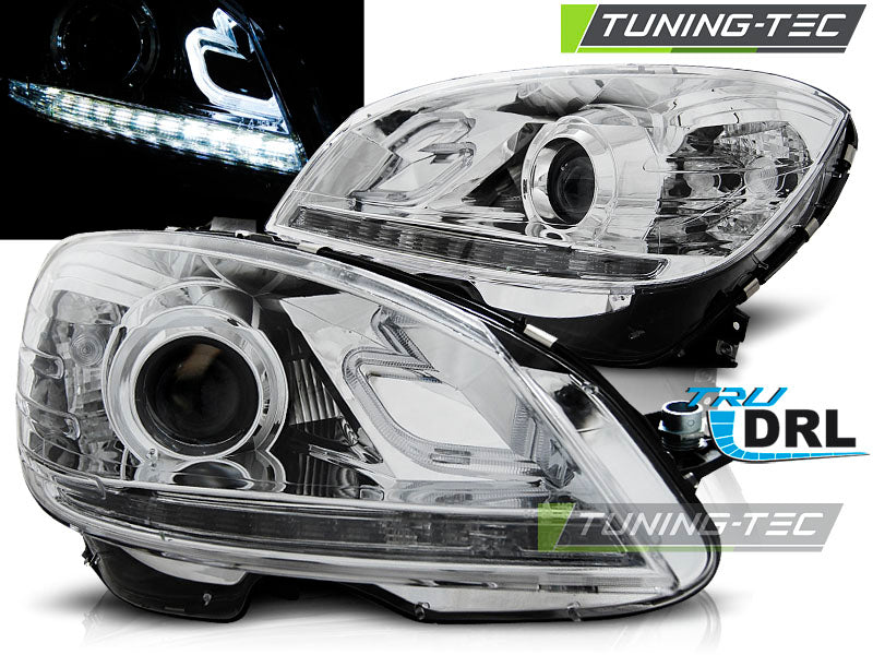 Tuning-Tec LED Tagfahrlicht Scheinwerfer für Mercedes Benz C-Klasse W204 07-10 chrom