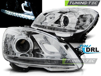 Tuning-Tec LED Tagfahrlicht Scheinwerfer für Mercedes Benz C-Klasse W204 07-10 chrom