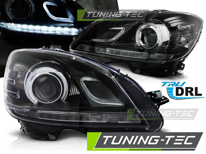 Tuning-Tec LED Tagfahrlicht Scheinwerfer für Mercedes Benz C-Klasse W204 07-10 schwarz